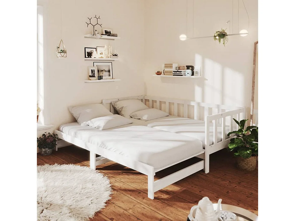Tagesbett Ausziehbar,Ausziehbett Weiß 2x(90x200) cm Massivholz Kiefer -gkd50474