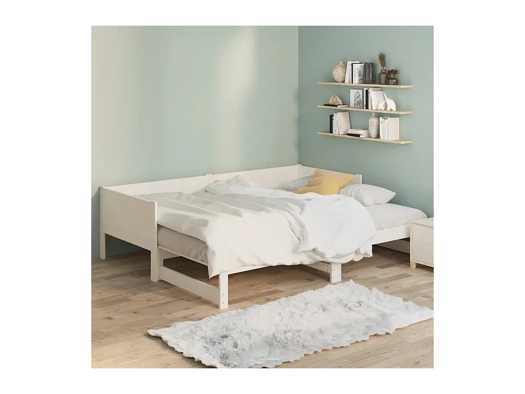 Ausziehbares Tagesbett,Ausziehbett Weiß Massivholz Kiefer 2x(90x190) cm -gkd76984
