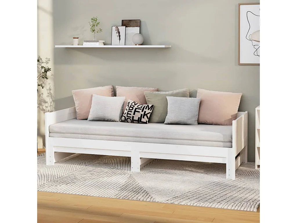Slaapbank uitschuifbaar massief grenenhout wit 2x(90x190) cm NL65467
