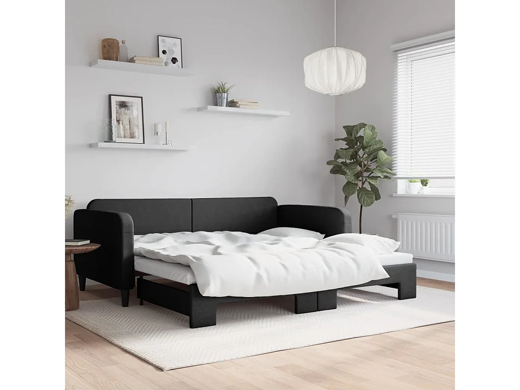 Lit gigogne noir 100x200 cm tissu WVGQ6623