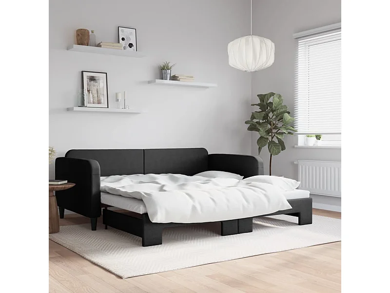 Lit gigogne noir 100x200 cm tissu WVGQ6623