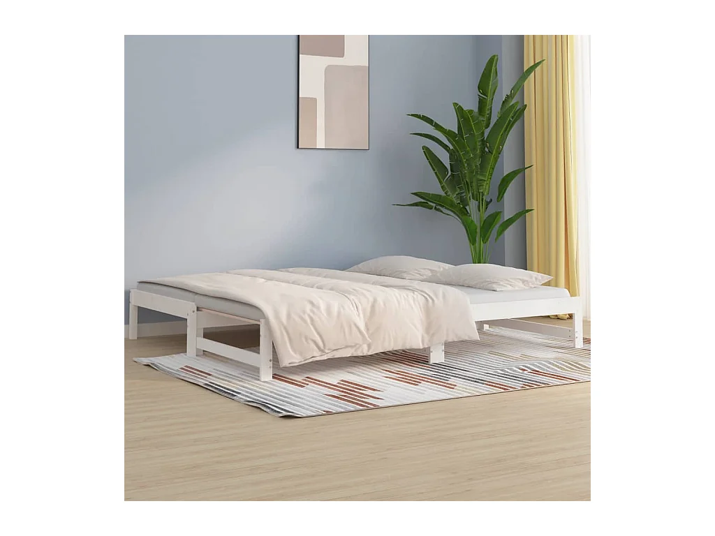 Lit gigogne Blanc 2x(90x200) cm Bois de pin massif HOQW72558