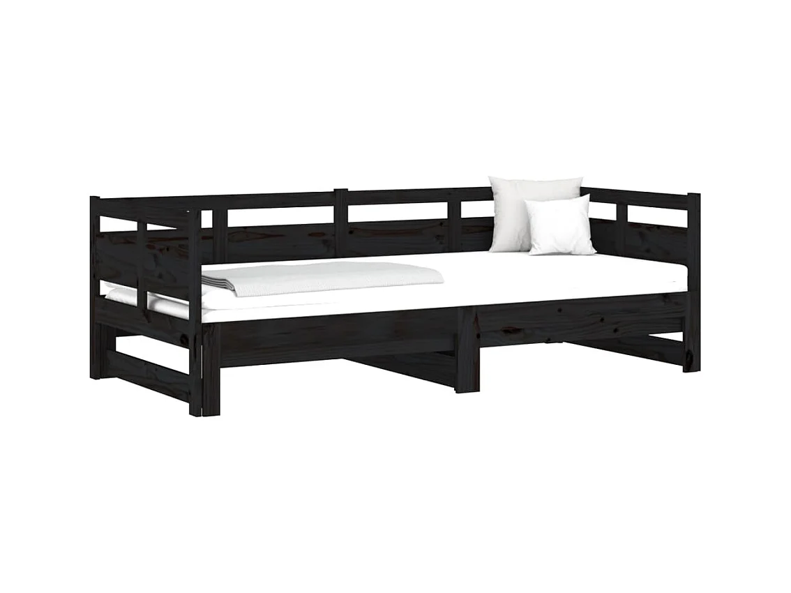 Slaapbank uitschuifbaar massief grenenhout zwart 2x(80x200) cm NL98073