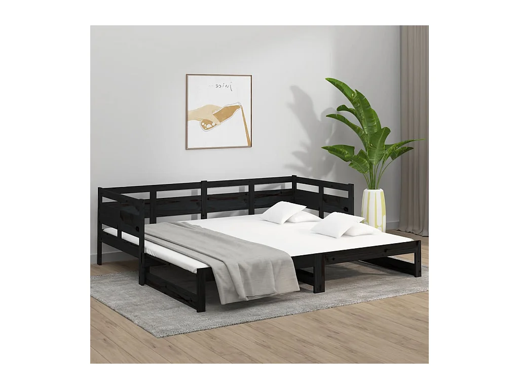 Slaapbank uitschuifbaar massief grenenhout zwart 2x(80x200) cm NL98073