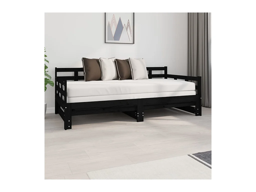 Lit gigogne Noir Bois de pin solide 2x(90x190) cm HOQW78101
