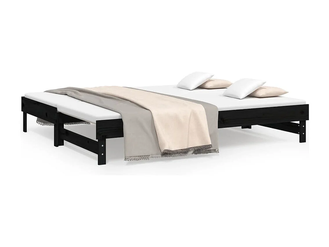 Tagesbett Ausziehbar,Ausziehbett Schwarz 2x(80x200) cm Massivholz Kiefer -gkd40351