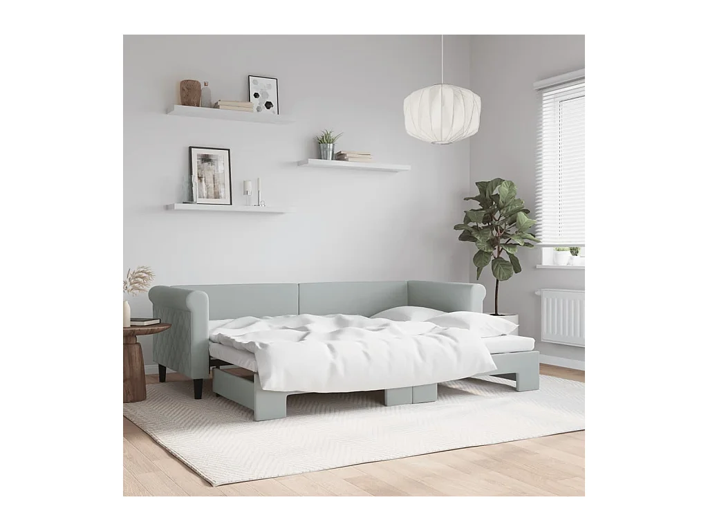 Lit gigogne gris clair 80x200 cm velours WVGQ6241