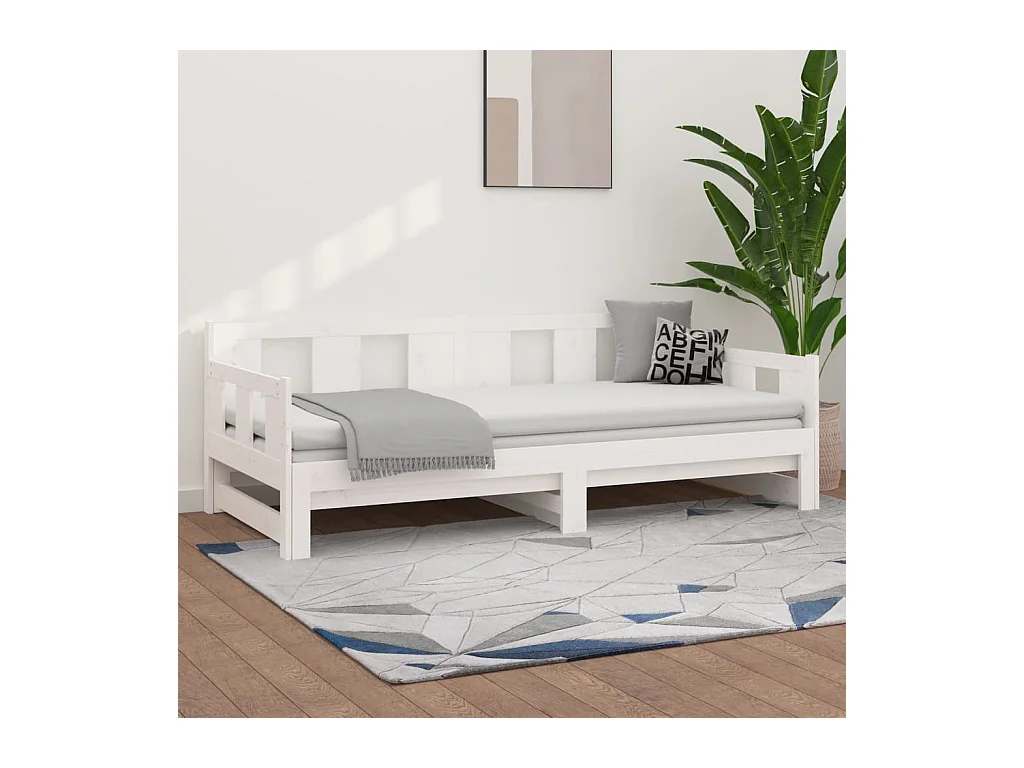 Lit gigogne Blanc Bois de pin solide 2x(80x200) cm HOQW97146
