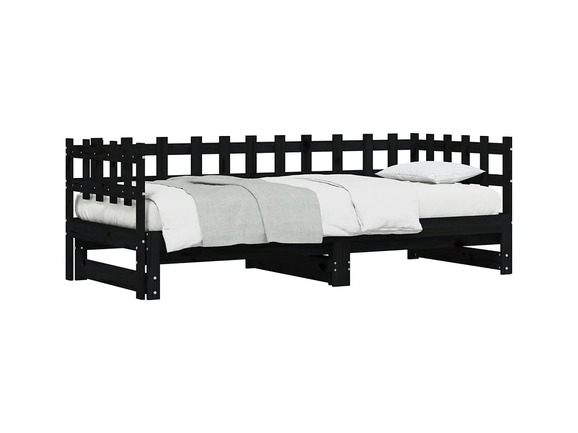 Tagesbett Ausziehbar,Ausziehbett Schwarz 2x(80x200) cm Massivholz Kiefer -gkd51598
