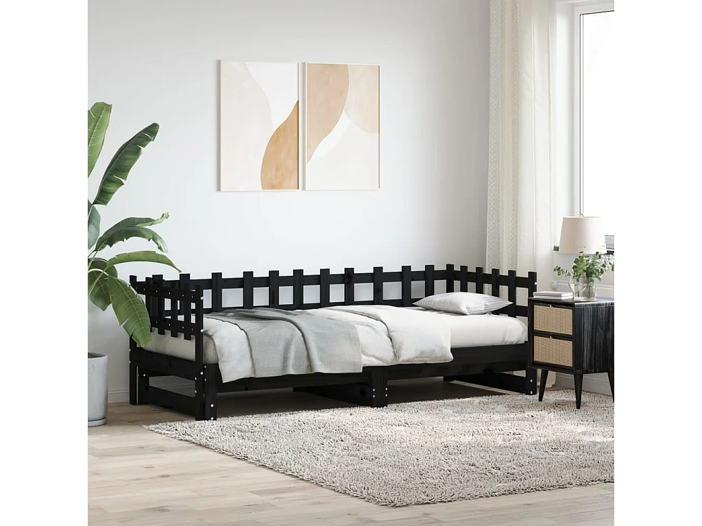 Cama nido - 80x200 cm extraíble madera maciza de pino negro ES86651