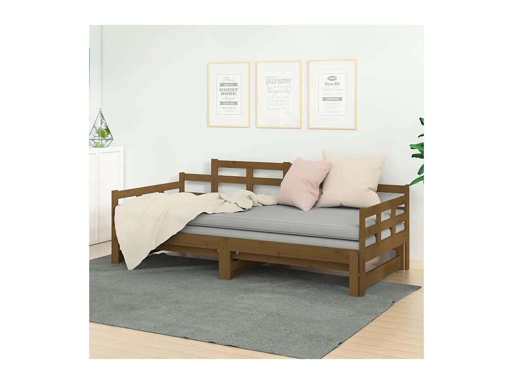 Lit gigogne Marron miel Bois de pin solide 2x(90x200) cm HOQW10827