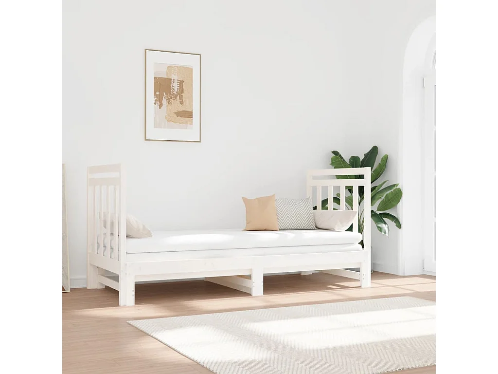 Slaapbank uitschuifbaar massief grenenhout wit 2x(90x190) cm NL61605