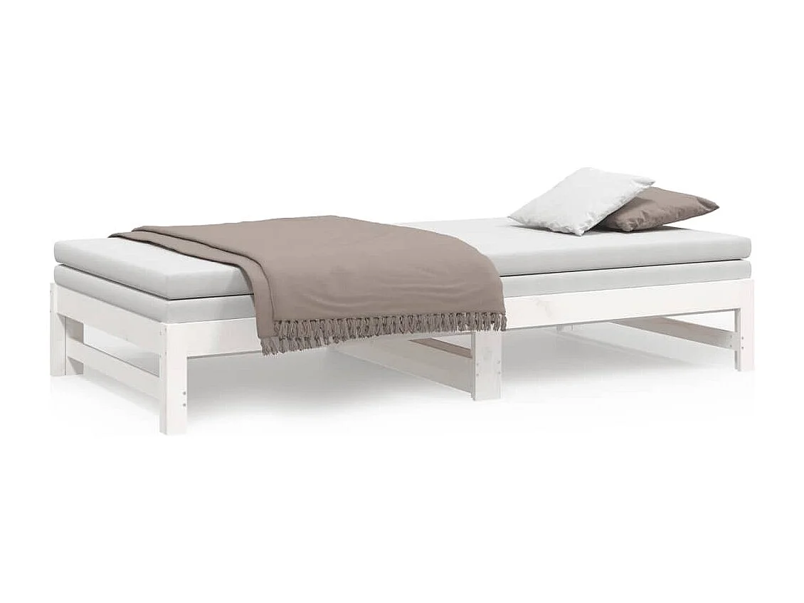 Lit gigogne Blanc 2x(90x200) cm Bois de pin massif HOQW66697