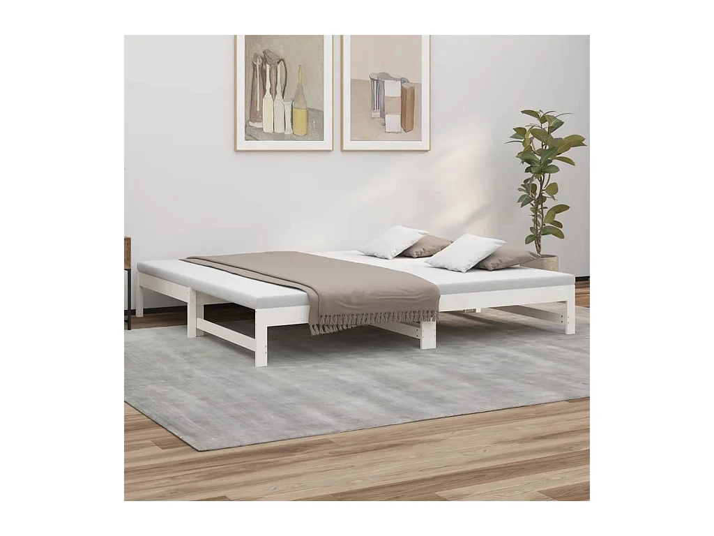 Lit gigogne Blanc 2x(90x200) cm Bois de pin massif HOQW66697