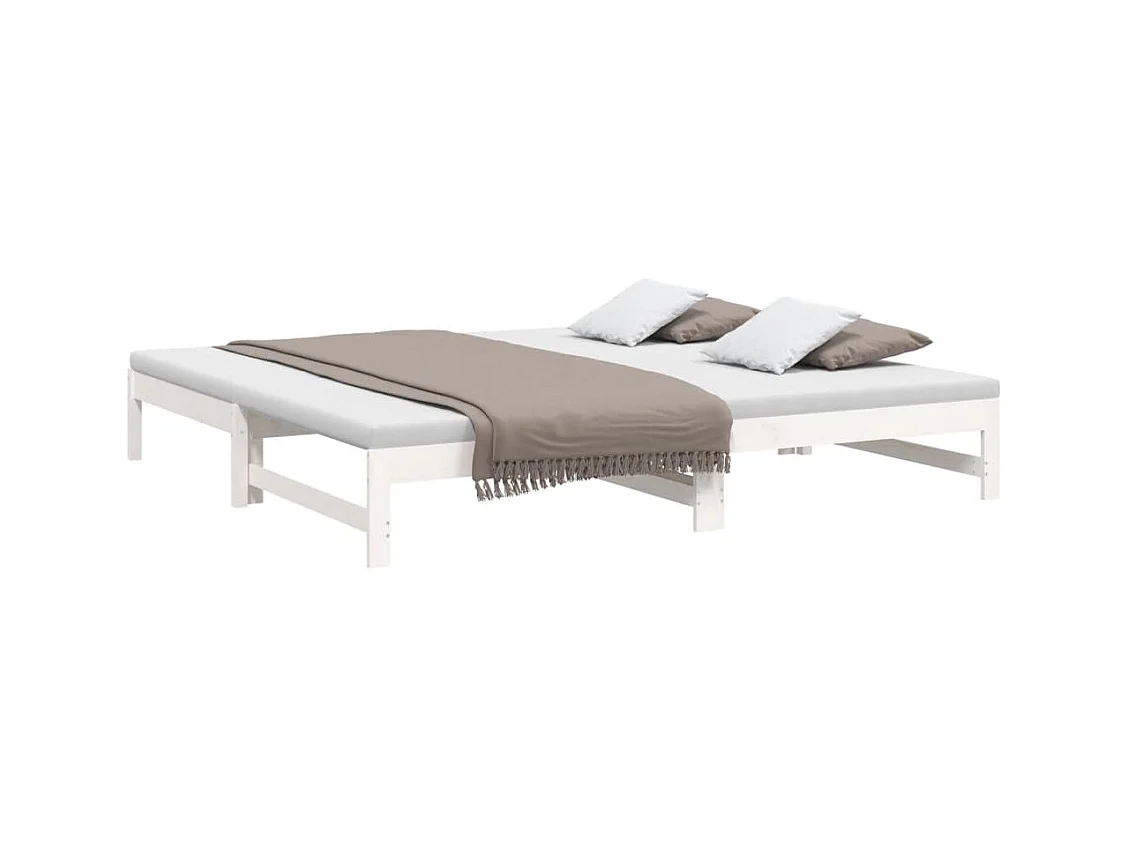 Lit gigogne Blanc 2x(90x200) cm Bois de pin massif HOQW66697