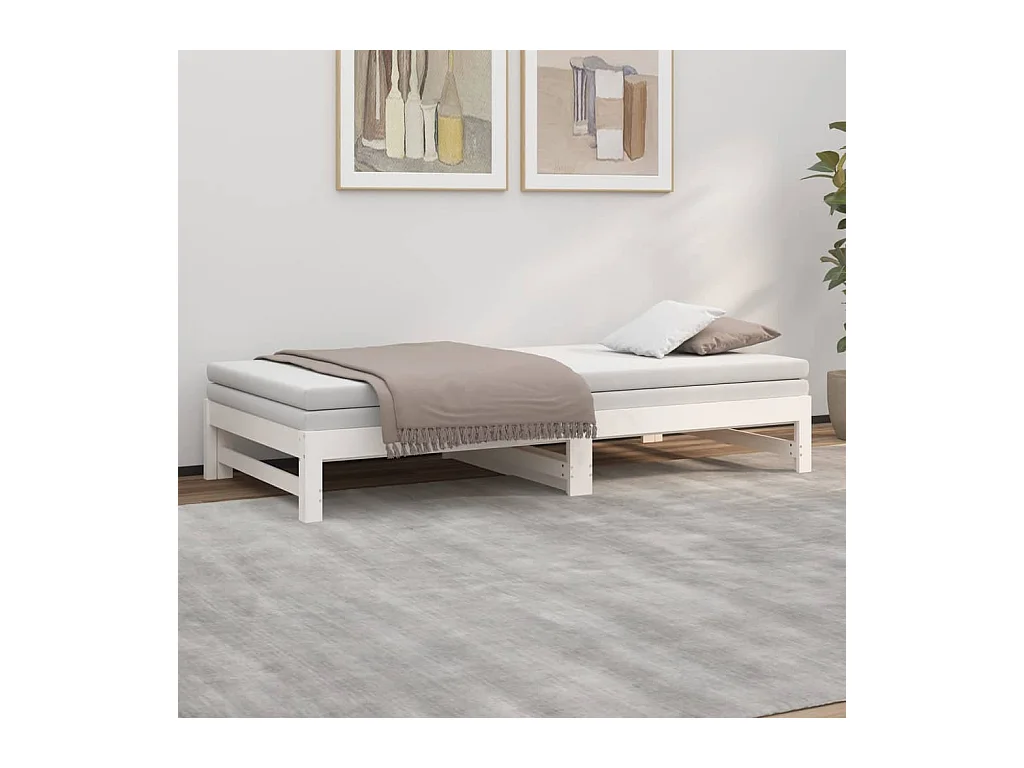 Lit gigogne Blanc 2x(90x200) cm Bois de pin massif HOQW66697