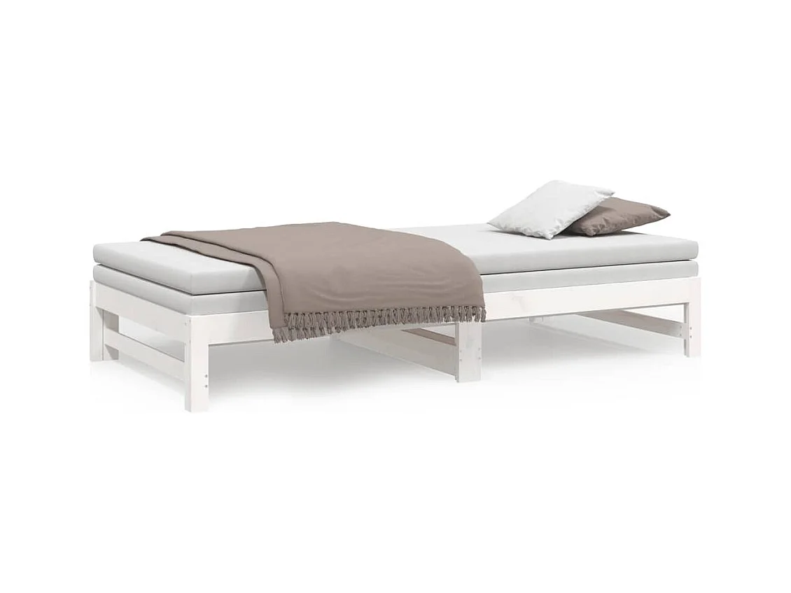 Lit gigogne Blanc 2x(90x200) cm Bois de pin massif HOQW66697