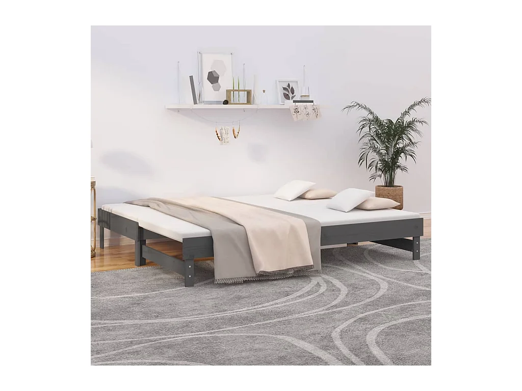 Lit gigogne Gris 2x(80x200) cm Bois de pin massif HOQW62440