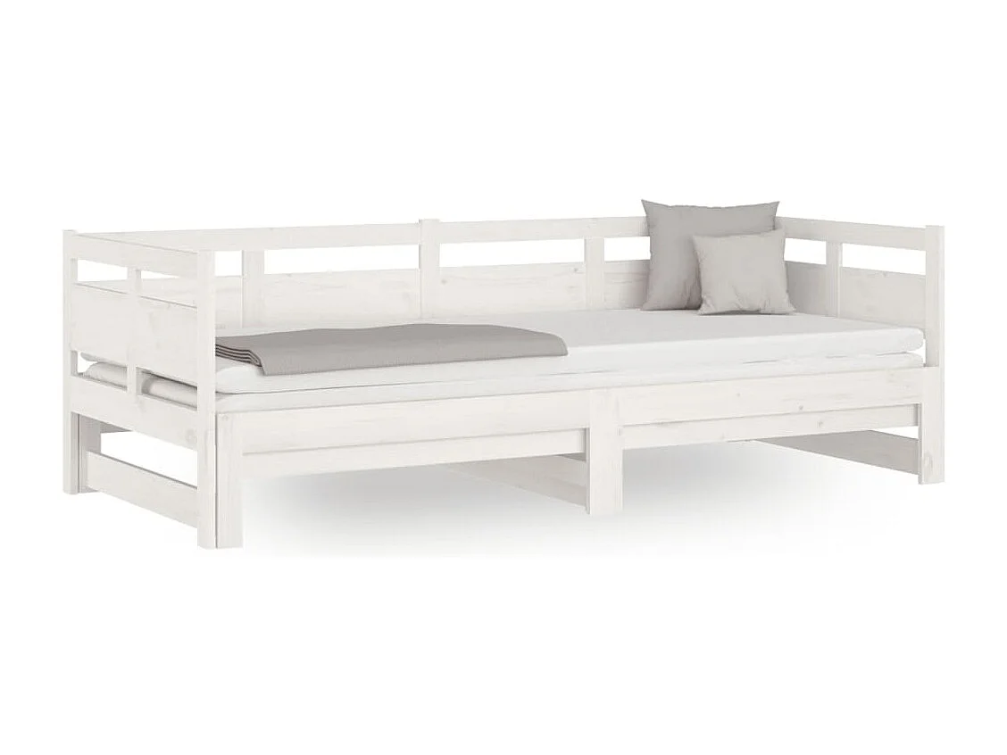 Lit gigogne Blanc Bois de pin massif 2x(90x200) cm HOQW65856