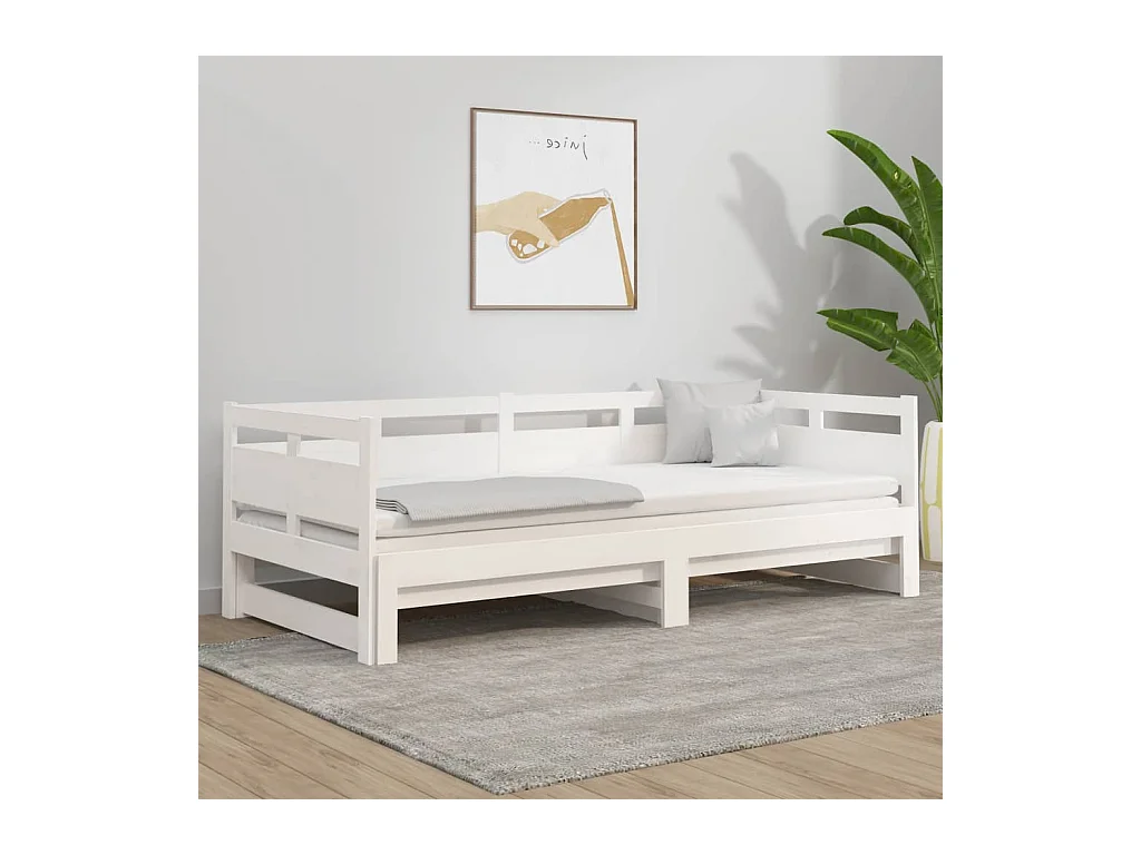 Lit gigogne Blanc Bois de pin massif 2x(90x200) cm HOQW65856