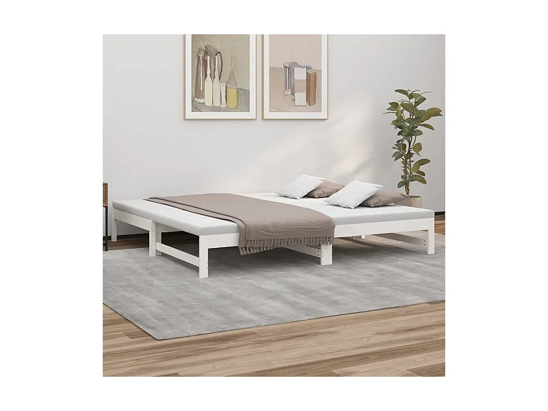 Tagesbett Ausziehbar,Ausziehbett Weiß 2x(80x200) cm Massivholz Kiefer -gkd16189