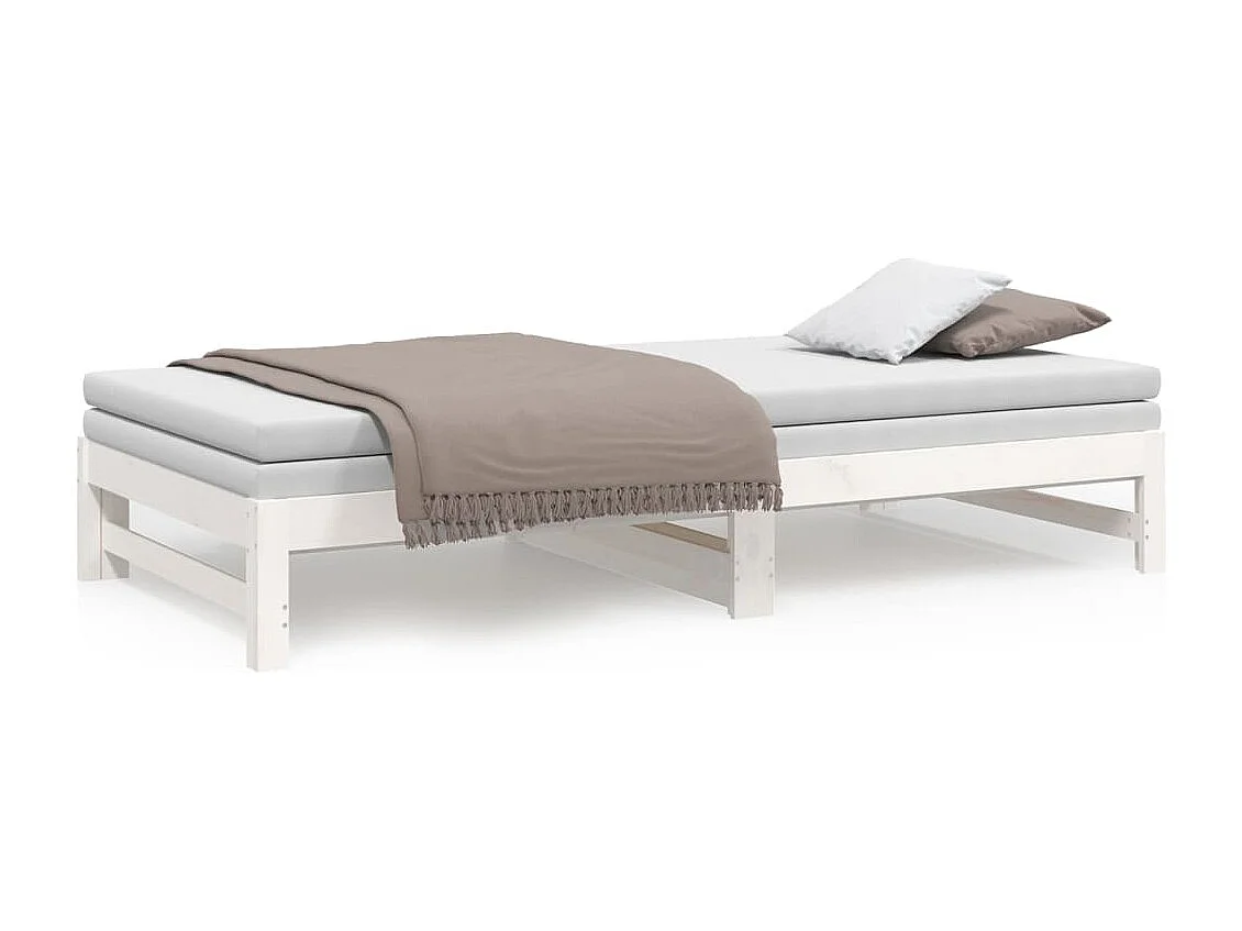 Lit gigogne Blanc 2x(80x200) cm Bois de pin massif HOQW47508