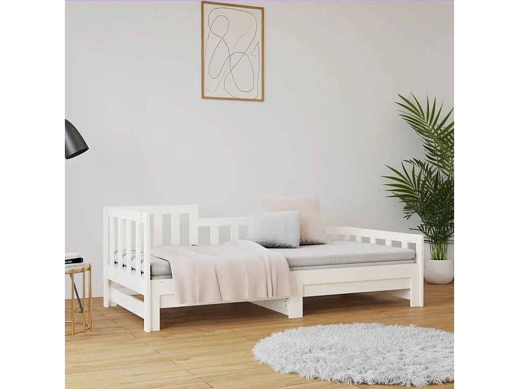 Tagesbett Ausziehbar,Ausziehbett Weiß 2x(90x200) cm Massivholz Kiefer -gkd98217