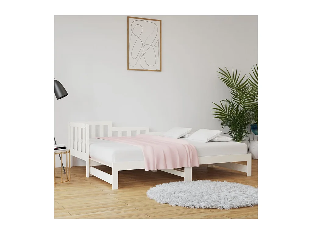 Lit gigogne Blanc 2x(90x200) cm Bois de pin massif HOQW64638