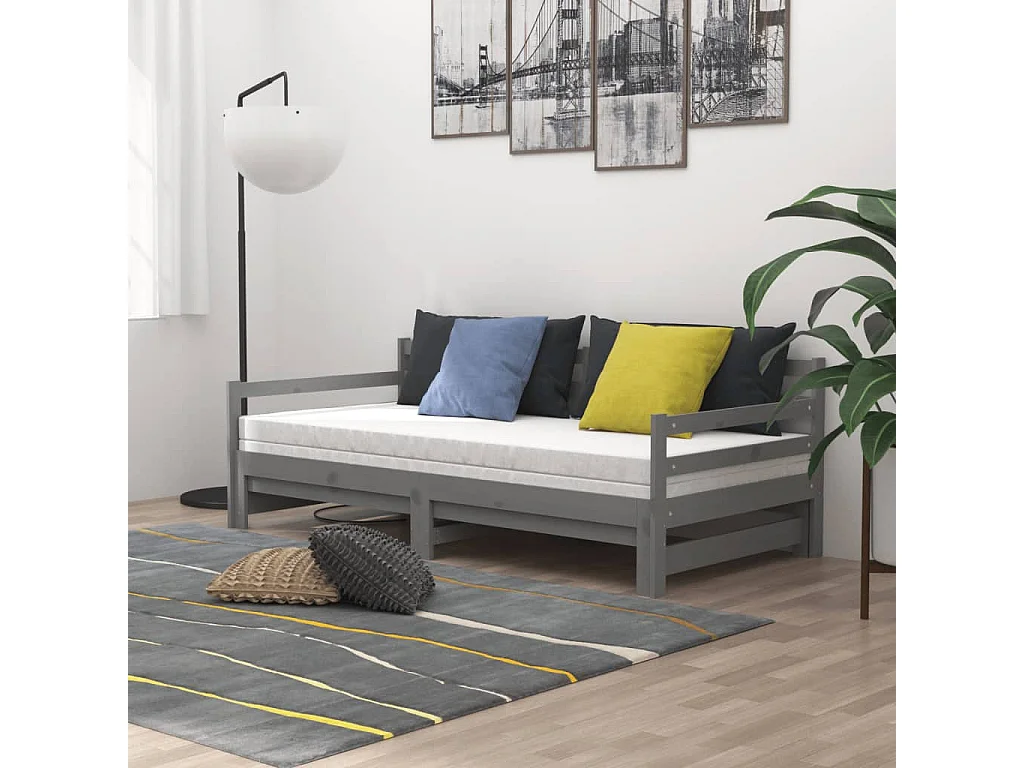 Ausziehbares Tagesbett,Ausziehbett 2x(90x200) cm Grau Massivholz Kiefer -gkd28803