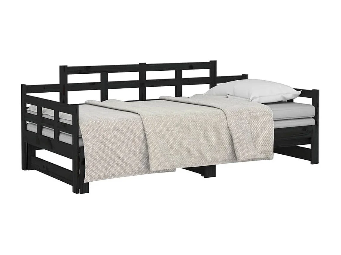 Lit gigogne Noir Bois de pin solide 2x(90x200) cm HOQW60359