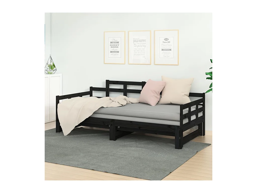 Cama dupla 2x(90x200) cm pinho maciço preto PT438426
