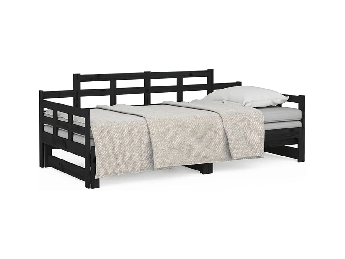 Tagesbett Ausziehbar,Ausziehbett Schwarz Massivholz Kiefer 2x(90x200) cm -gkd25599