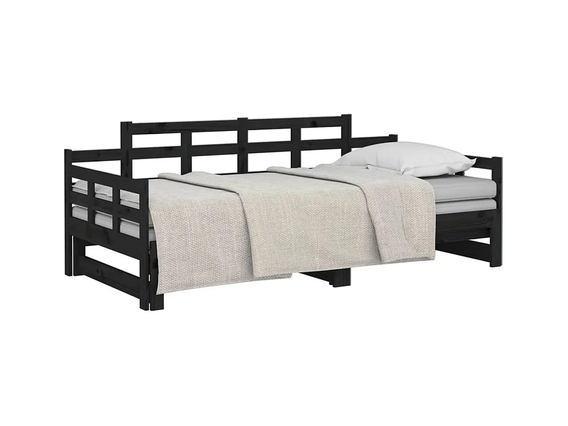 Tagesbett Ausziehbar,Ausziehbett Schwarz Massivholz Kiefer 2x(90x200) cm -gkd25599