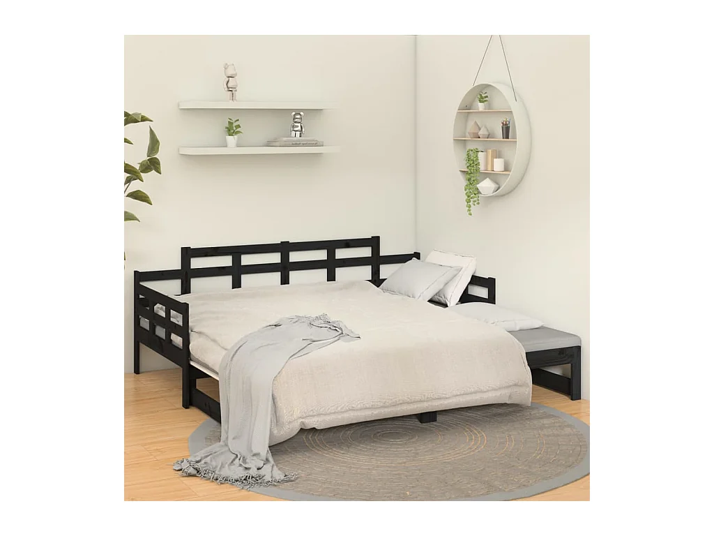 Tagesbett Ausziehbar,Ausziehbett Schwarz Massivholz Kiefer 2x(90x200) cm -gkd25599
