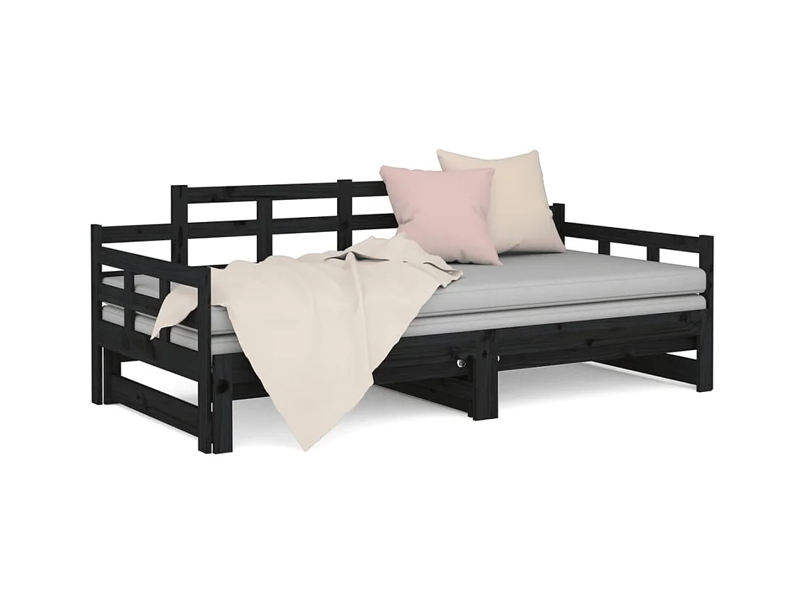 Tagesbett Ausziehbar,Ausziehbett Schwarz Massivholz Kiefer 2x(90x200) cm -gkd25599