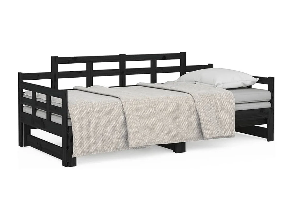 Lit gigogne Noir Bois de pin solide 2x(90x200) cm HOQW60359