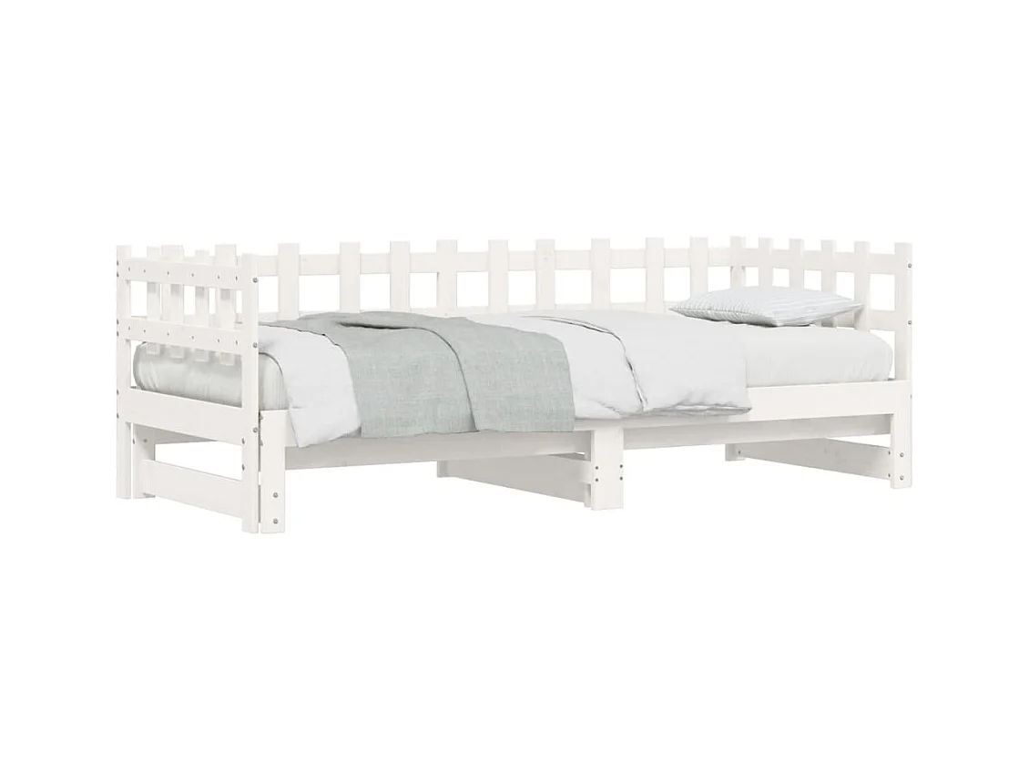 Lit gigogne Blanc 2x(90x200) cm Bois de pin massif HOQW34635