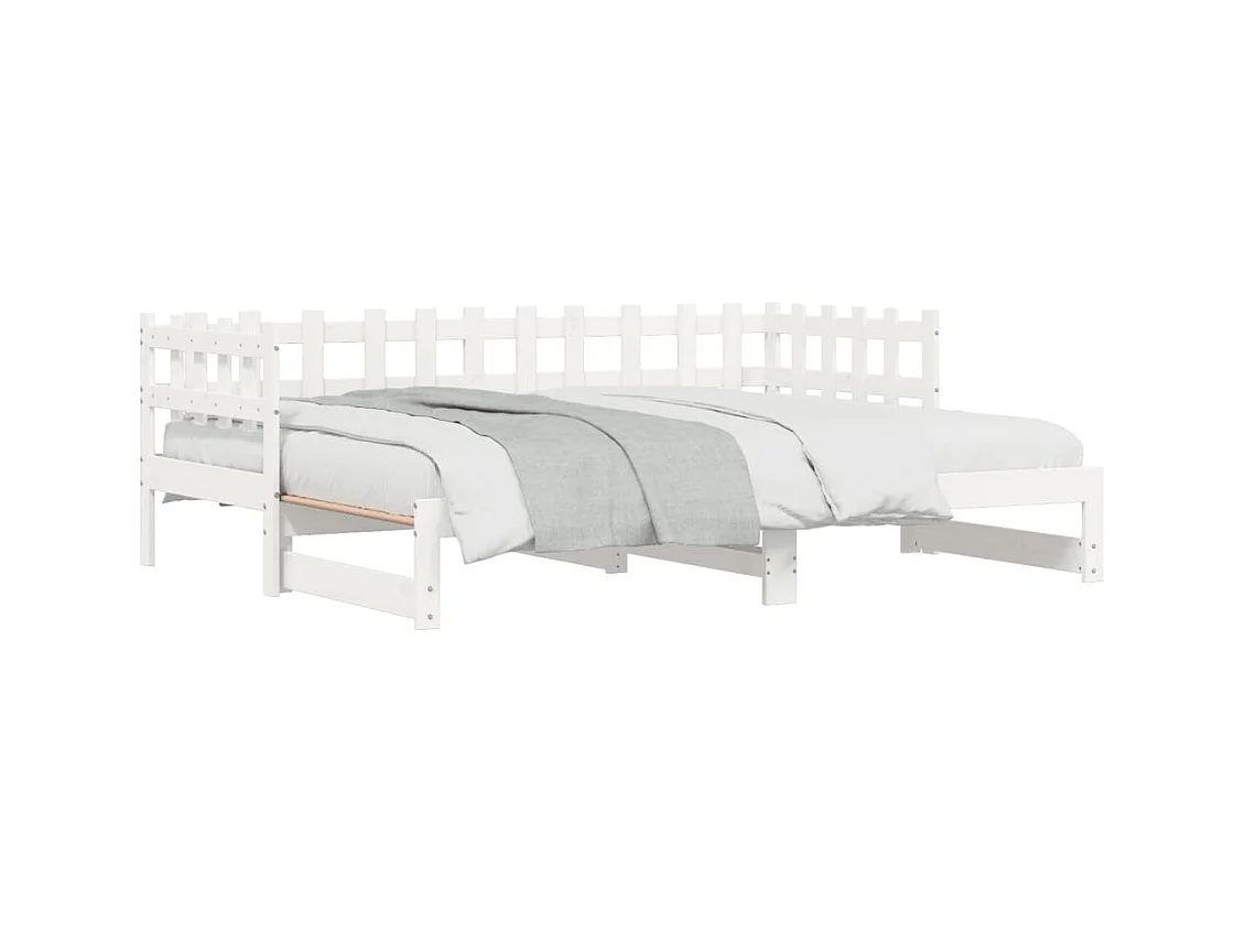 Lit gigogne Blanc 2x(90x200) cm Bois de pin massif HOQW34635