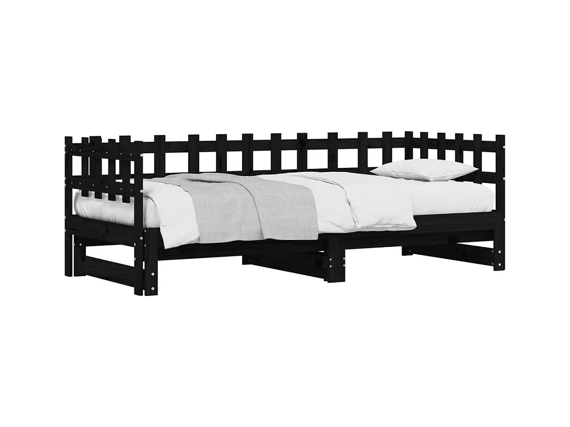 Tagesbett Ausziehbar,Ausziehbett Schwarz 2x(90x200) cm Massivholz Kiefer -gkd74966