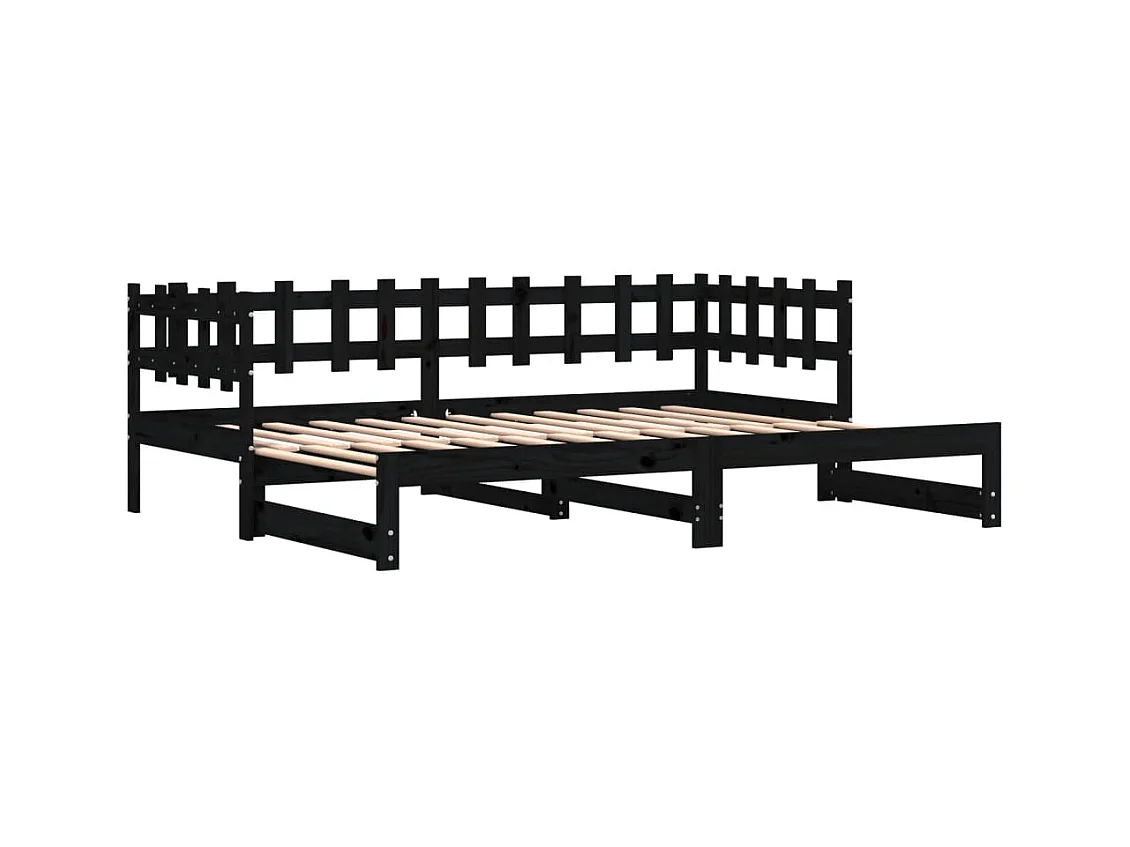 Tagesbett Ausziehbar,Ausziehbett Schwarz 2x(90x200) cm Massivholz Kiefer -gkd74966