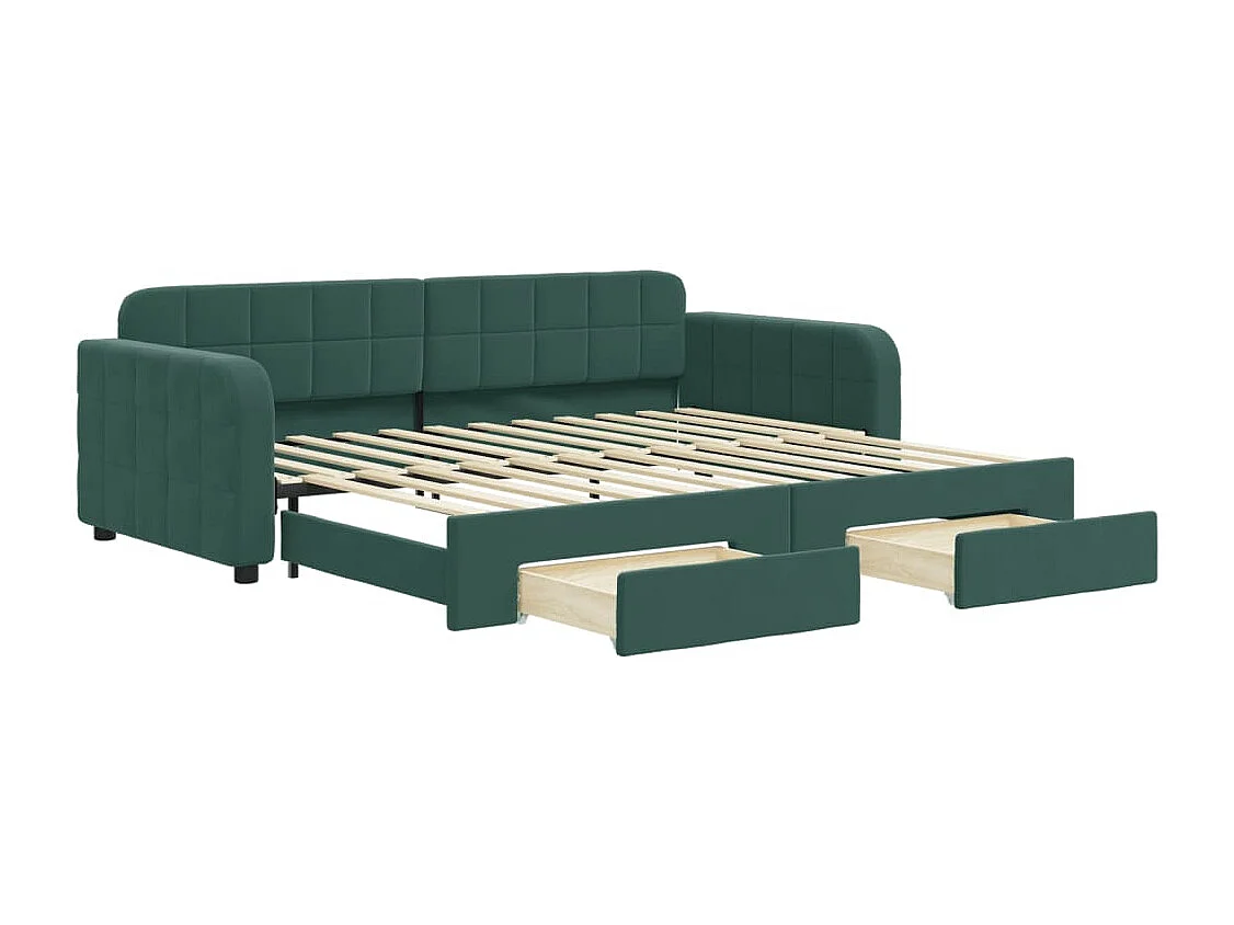 Lit gigogne et tiroirs vert foncé 90x200cm velours ASW48421