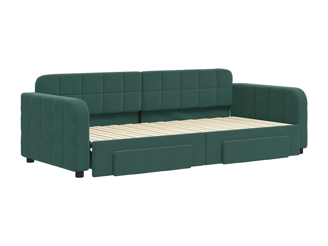 Lit gigogne et tiroirs vert foncé 90x200cm velours ASW48421