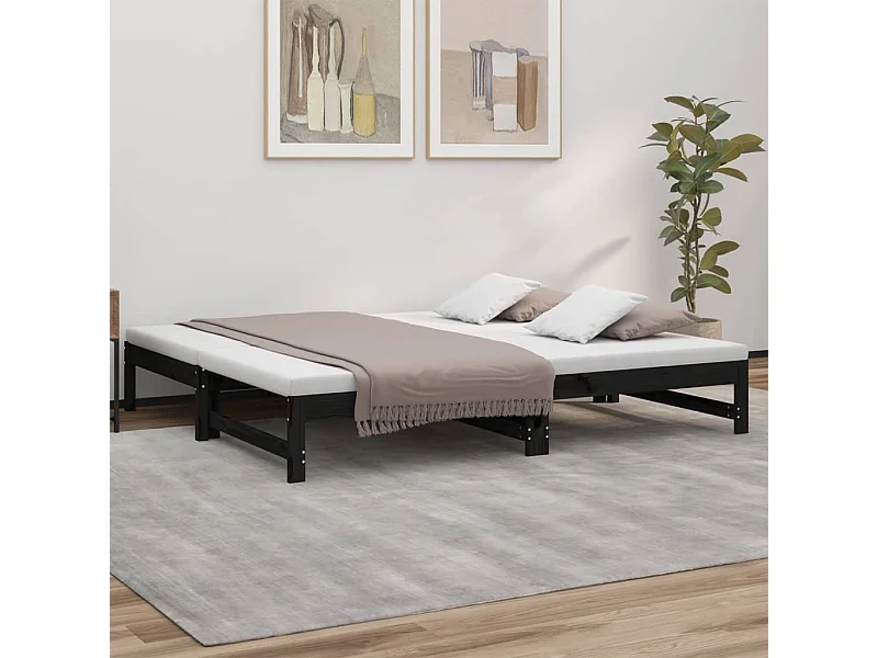 Tagesbett Ausziehbar,Ausziehbett Schwarz 2x(90x190) cm Massivholz Kiefer -gkd84773
