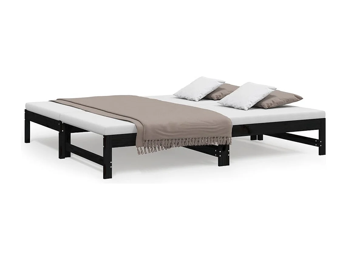 Tagesbett Ausziehbar,Ausziehbett Schwarz 2x(90x190) cm Massivholz Kiefer -gkd84773