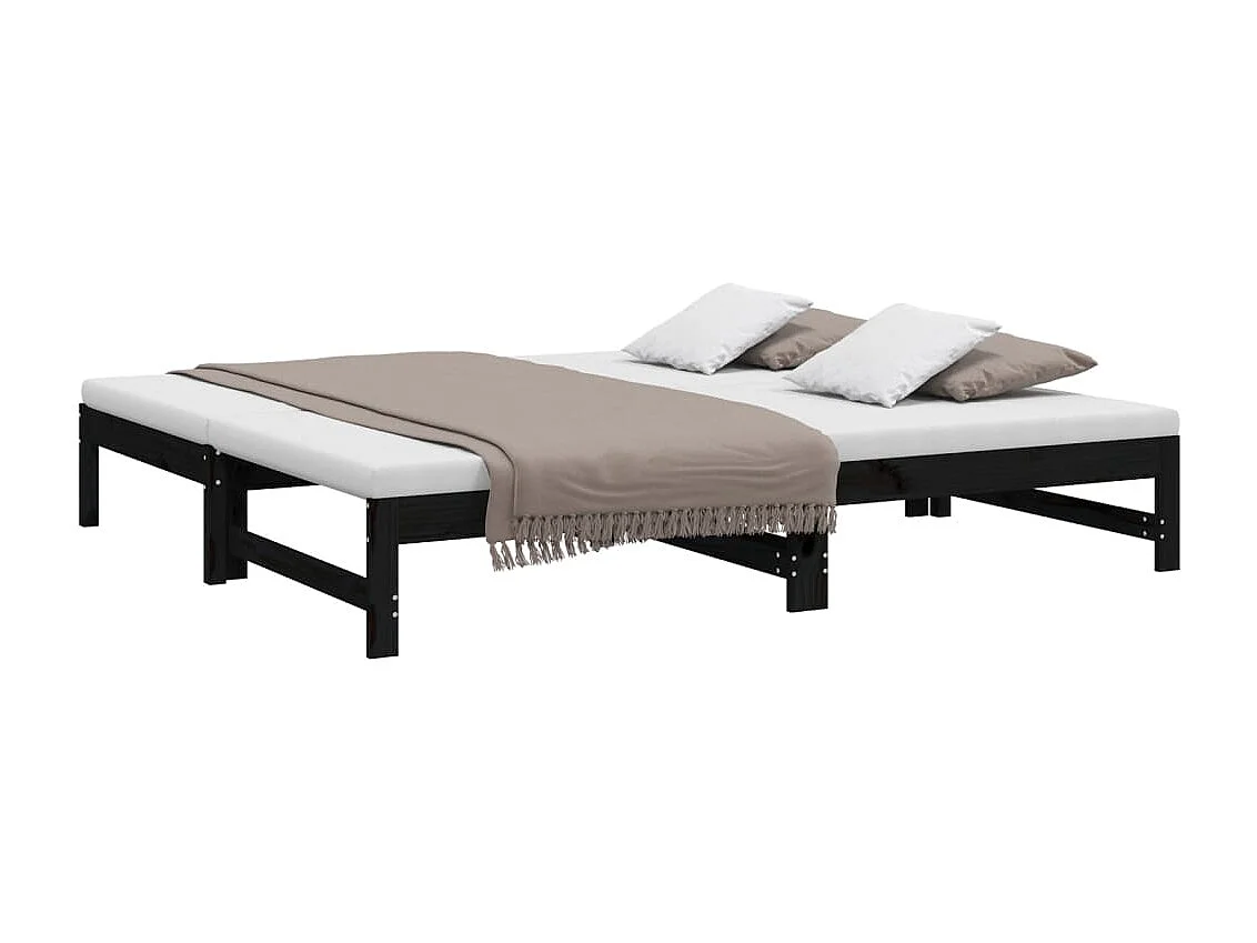 Tagesbett Ausziehbar,Ausziehbett Schwarz 2x(90x190) cm Massivholz Kiefer -gkd84773