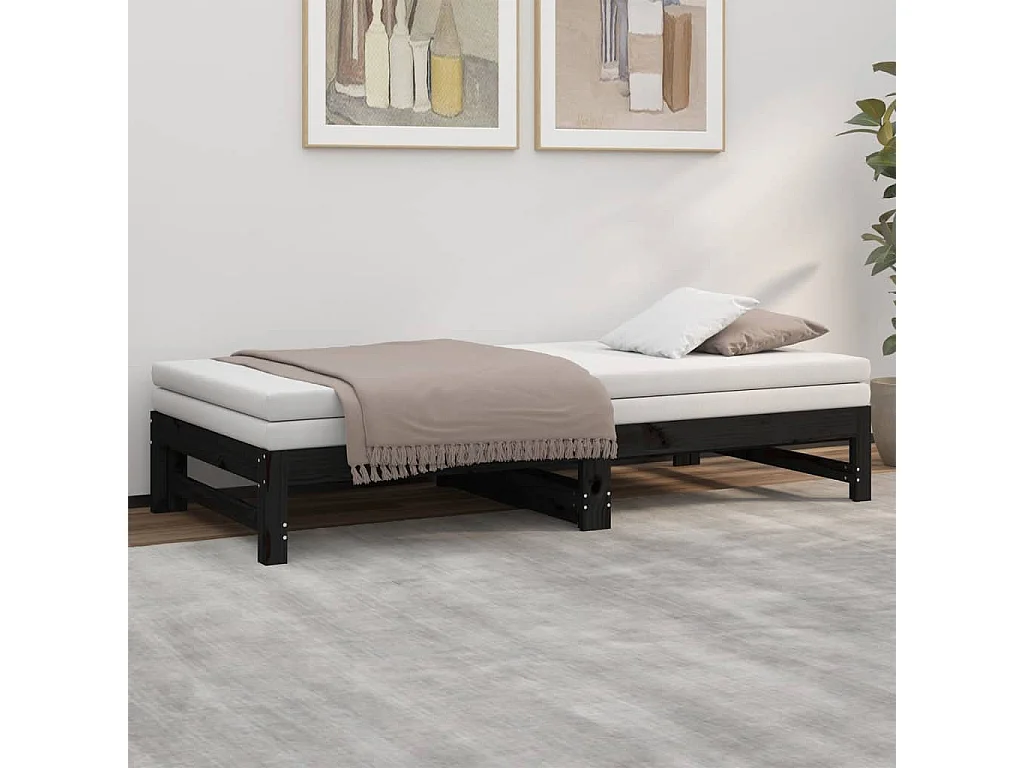 Tagesbett Ausziehbar,Ausziehbett Schwarz 2x(90x190) cm Massivholz Kiefer -gkd84773