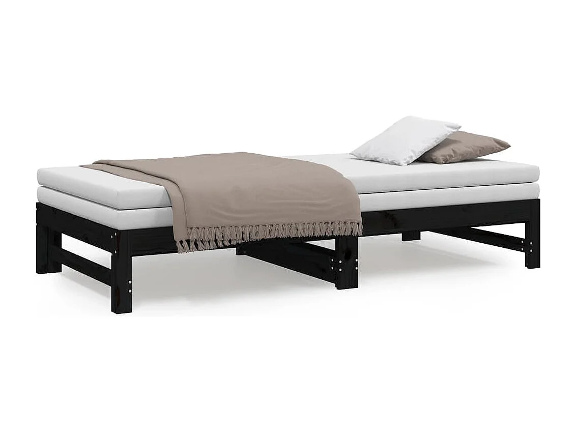 Tagesbett Ausziehbar,Ausziehbett Schwarz 2x(90x190) cm Massivholz Kiefer -gkd84773