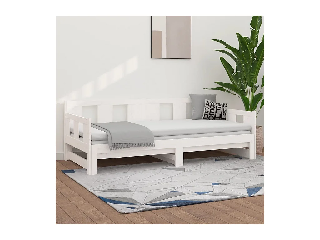 Lit gigogne Blanc Bois de pin solide 2x(90x190) cm HOQW16820