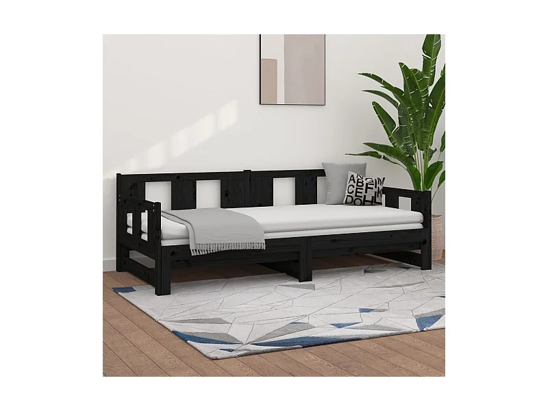 Tagesbett Ausziehbar,Ausziehbett Schwarz Massivholz Kiefer 2x(80x200) cm -gkd59190