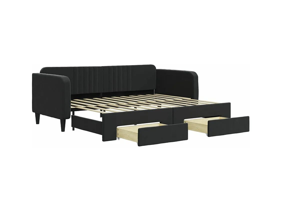 Cama nido con cajones terciopelo negro 90x200 cm ES981535